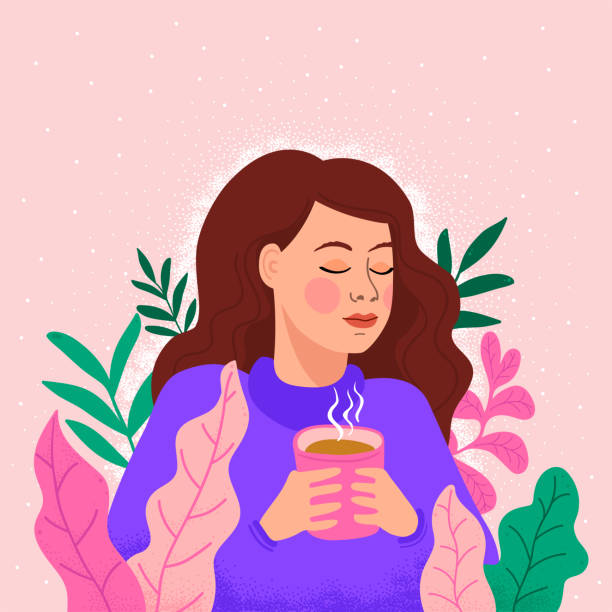 Girl with a cup of tea Girl with a cup of tea illustration. Tea time coffee drink illustrations stock illustrations