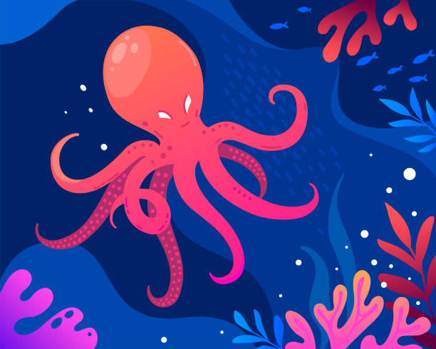 Sea landscape with Octopus illustration vector art illustration