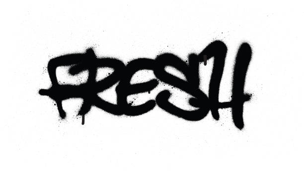 graffiti-tag frisch mit leck in schwarz auf weiß gespritzt - airbrush stock-grafiken, -clipart, -cartoons und -symbole