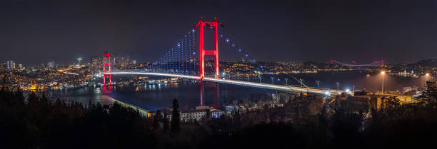 보스포러스 파노라마. 이스탄불 터키의 보스포러스 다리, 파티 흐 술탄 메 흐 멧 다리 - ortakoy mosque bridge bosphorus istanbul 뉴스 사진 이미지