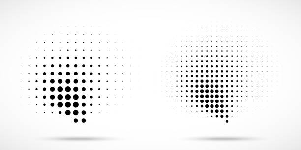 halftone punkte gekrümmte gradientenmuster-textur isoliert auf weißem hintergrund. kurvenpunktflecken mit halftone-kreis dot raster textur-kollektion. vector blot halb-ton-illustration. - raster punkte stock-grafiken, -clipart, -cartoons und -symbole