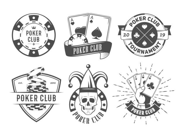 Vector poker club logos. Vector poker club logos. Set of vintage badges with playing cards and chips for poker tournament or casino. poker stock illustrations