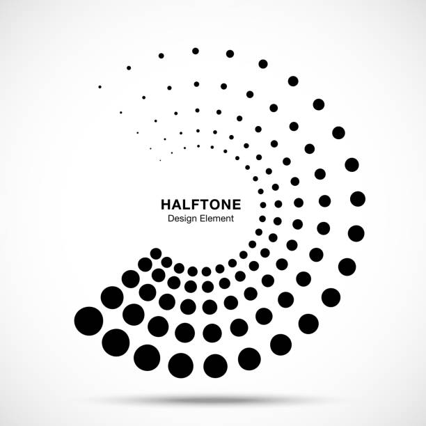 Halftone dotted circle frame abstract dots logo emblem design element for medical, treatment, cosmetic. Half moon. Round border Icon using halftone circle dots raster texture. Vector illustration. Halftone dotted circle frame abstract dots logo emblem design element for medical, treatment, cosmetic. Half moon. Round border Icon using halftone circle dots raster texture. Vector illustration. half moon stock illustrations