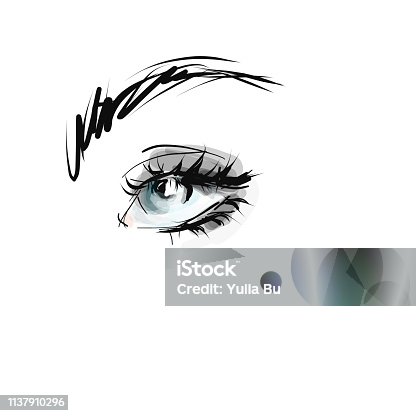 istock Hand drawn beautiful woman's eye with long eyelashes 1137910296