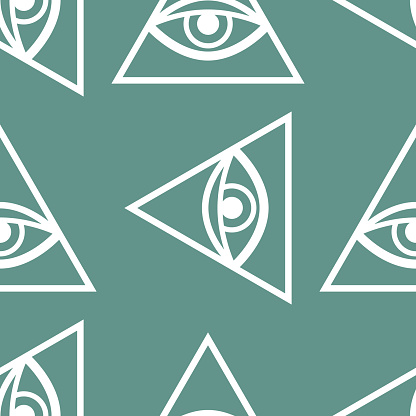 Eye providence magical seamless pattern. Mystical masonry wallpaper background. Vector illustration.