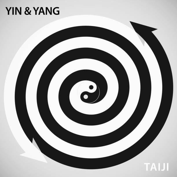 Tai Chi Yin & Yang Spinning Arrows. Taiji symbol in the middle with yin and yang spinning arrows. tai chi meditation stock illustrations