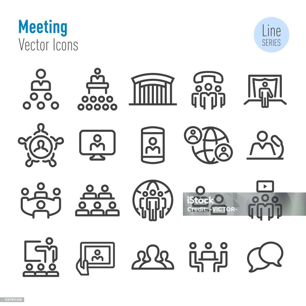 Meeting Icons - Vector Line Series Meeting, Icon Symbol stock vector