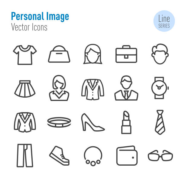 illustrations, cliparts, dessins animés et icônes de icônes d'image personnelle-série de ligne vectorielle - femme qui s'habille