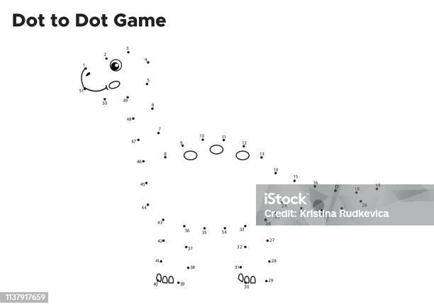 Dot To Dot Educational Game For Kids Stock Illustration - Download Image Now - Coloring, Dinosaur, Activity