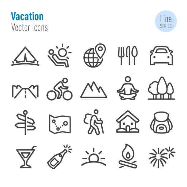 stockillustraties, clipart, cartoons en iconen met vakantie icons-vector lijn serie - sunbathing