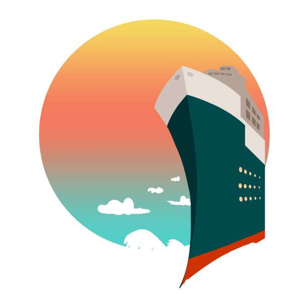großes transozeanisches kreuzfahrtschiff bei sonnenuntergang - transoceanic stock-grafiken, -clipart, -cartoons und -symbole