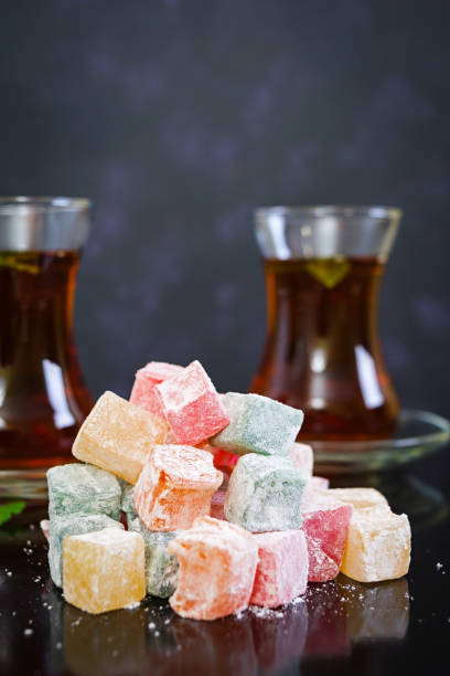 istock Turkish delights lokum on dark background 1137919847
