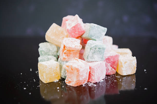 istock Turkish delights lokum on dark background 1137919851