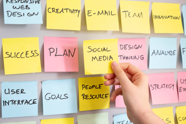 istock Brainstorming concept, Sticky Notes, Social Media Note in woman hand 1137920269