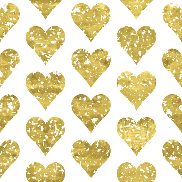 Gold Heart Seamless Pattern. Golden Glitter Love Confetti Hearts