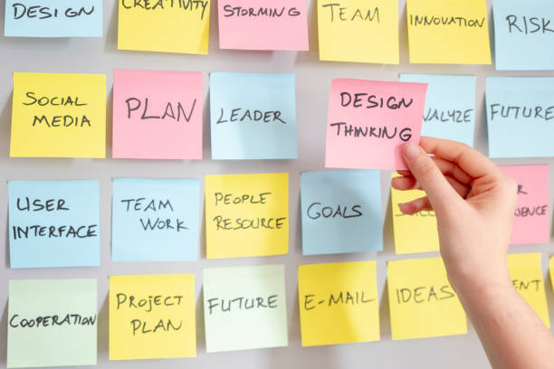 istock Brainstorming concept, Sticky Notes, Design Thinking Note in woman hand 1137921004