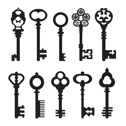 Set of isolated graphical retro keys. Vector illustration.