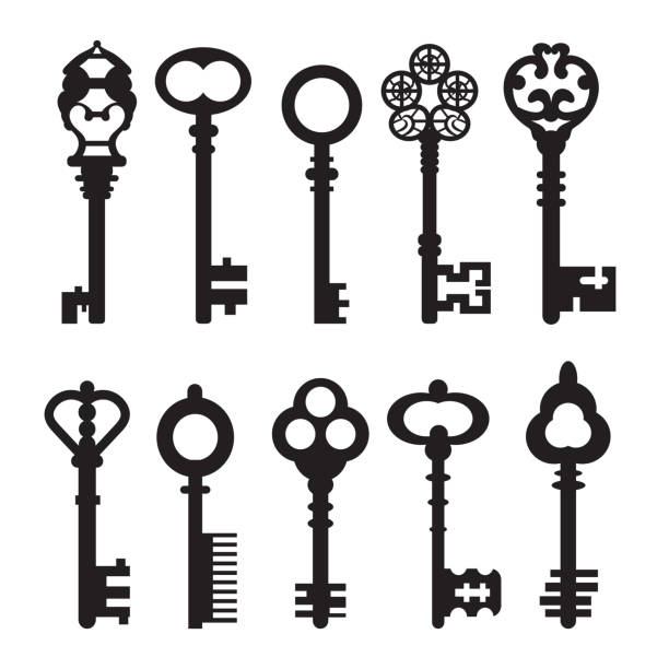 Vector illustration Set of isolated graphical retro keys. Vector illustration. old key stock illustrations