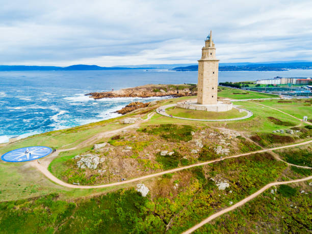 Tower of Hercules Torre in A Coruna Tower of Hercules or Torre de Hercules is an ancient Roman lighthouse in A Coruna in Galicia, Spain galicia stock pictures, royalty-free photos & images