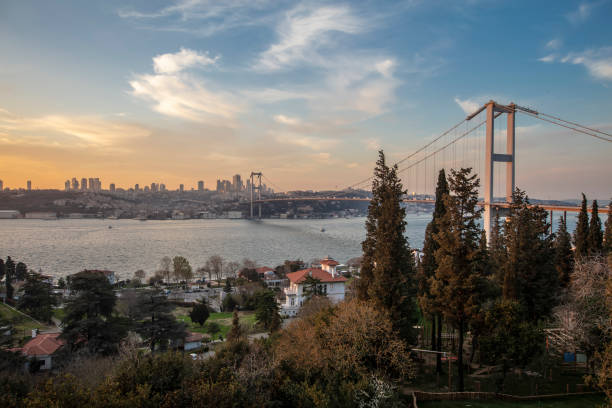 istock Panoramic view of Istanbul with the Bosphorus Bridge over Bosphorus strait. 1137922141