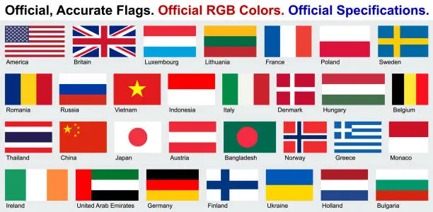 Vector illustration of Official Flags (Official RGB Colors, Official Specifications)