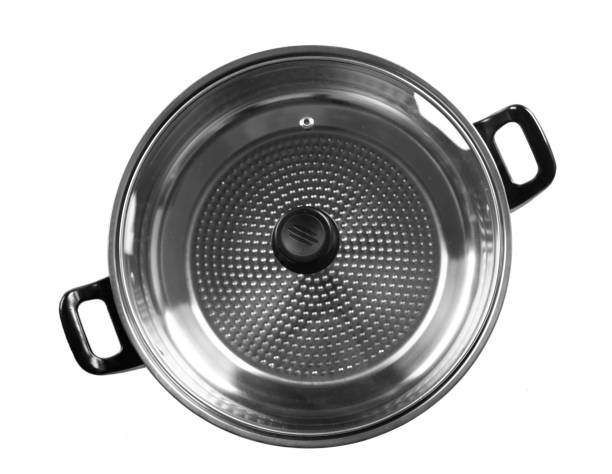 istock Stainless steel pot with open cover  on a white background 1137926559