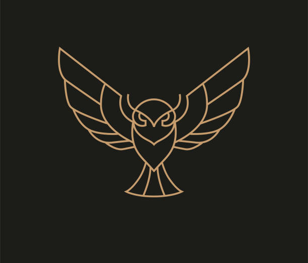 Flying owl logo Flying owl logo in simple line style owl stock illustrations