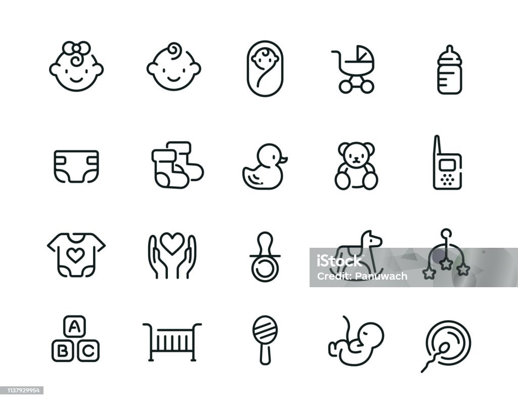 Minimal cute baby icon set 20 baby line icons design Icon stock vector