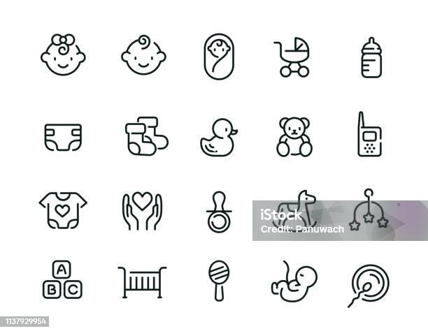 Minimal Cute Baby Icon Set Stock Illustration - Download Image Now - Icon, Baby - Human Age, Pregnant