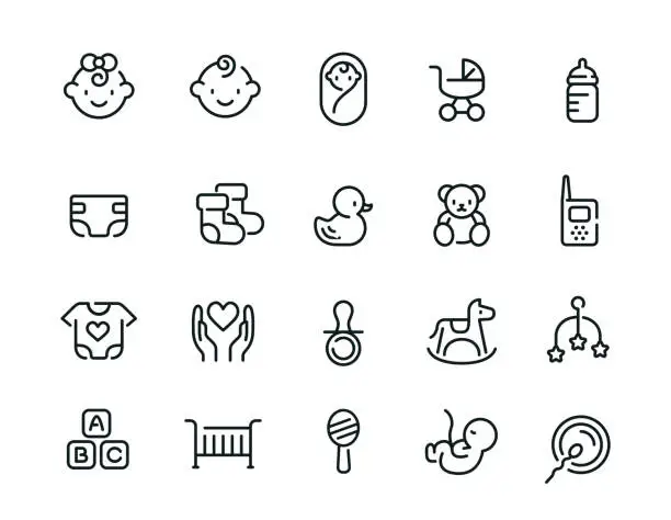 Vector illustration of Minimal cute baby icon set