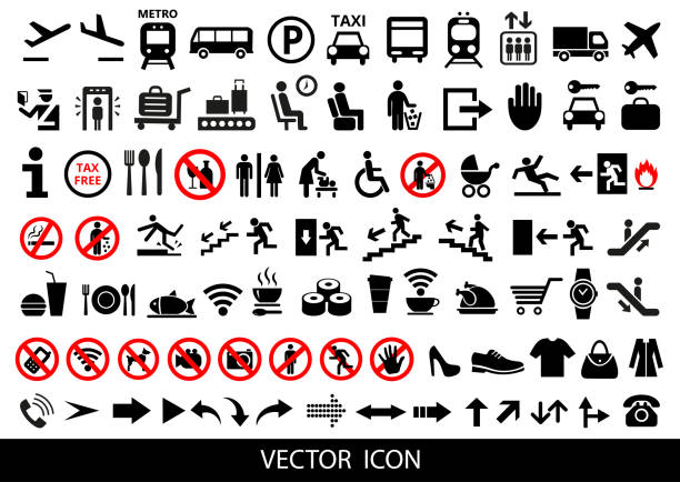 Vector illustration Set of public icons on white background. Vector illustration. airport icons stock illustrations
