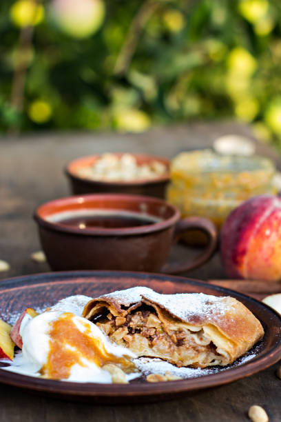 istock strudel with peaches, apples and peanuts 1137935415