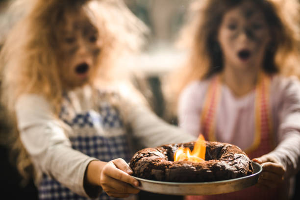 Close up of burning cake!