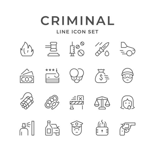 Set line icons of criminal Set line icons of criminal isolated on white. Vector illustration vandalism stock illustrations