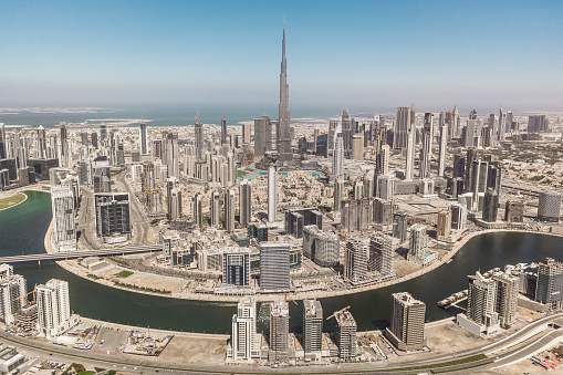 Aerial view of Dubai Downtown on a sunny day