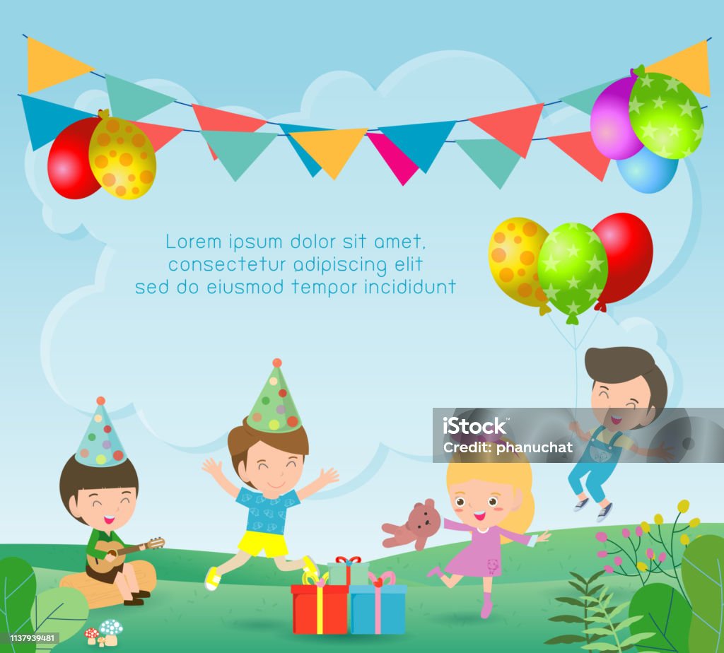 Vector Illustration Of Happy Birthday Party Kids Party Birthday ...