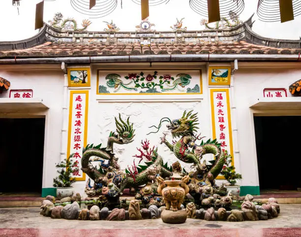 Fountain with chinese dragons in Phuc Kien Assembly Hall, Hoi An, Vietnam