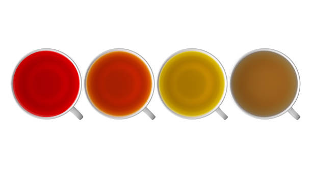 istock 3d rendering of Black tea, green tea, fruit tea cups, tea assortment boxe 1137942389