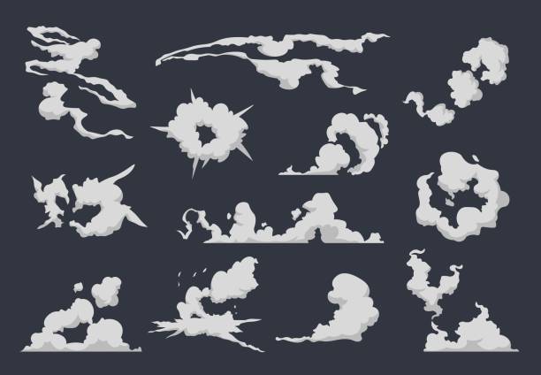 1901. m30. i010. n040. p. c 25.632355116 karikatür duman bulutu. comic buhar patlama toz mücadele animasyon sis hareketi smog hareket oyunu duman. vektör gaz patlama seti - smoke stock illustrations