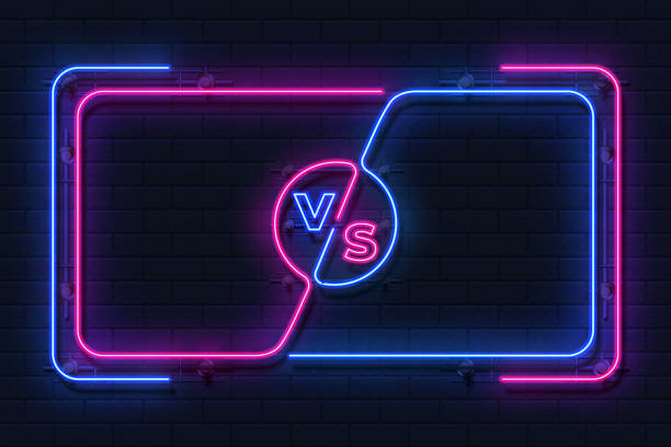 istock Neon versus banner. Game battle glowing frame, boxing match screen, sport competition outline concept. Vector versus battle 1137945882