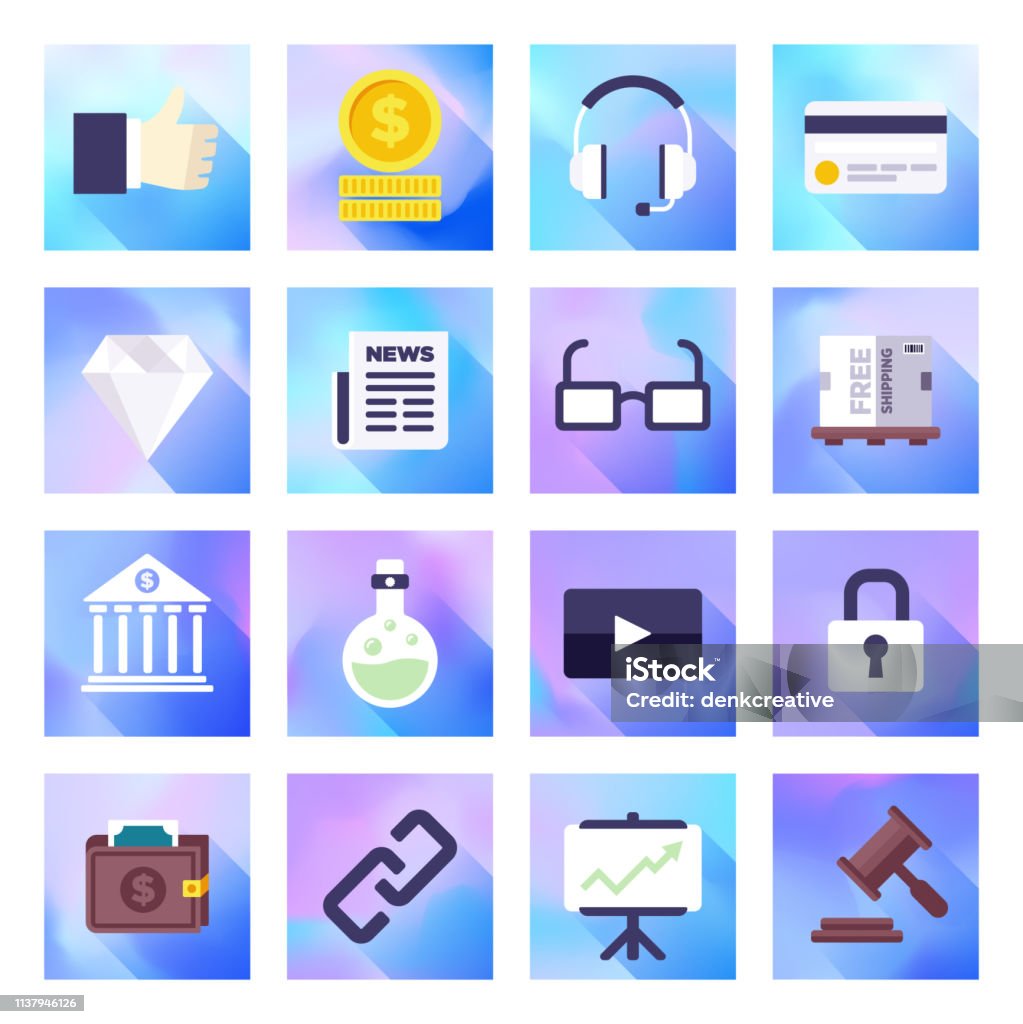 Edelmetalle Markt Volatilität Holographic Gradient Style Vector Flach-Icon-Set - Lizenzfrei Farbverlauf Vektorgrafik