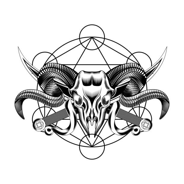 illustrations, cliparts, dessins animés et icônes de tête de chèvre mal crâne - goat skull