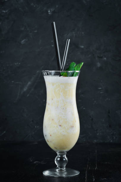 istock Milk Cocktail with Banana and Mint. Top view. Free space for your text. Rustic style. 1137946988