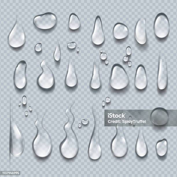 Realistic Water Drops 3d Transparent Condensation Droplets Bubble Collection On Clear Surface Rain Drops Vector Stock Illustration - Download Image Now