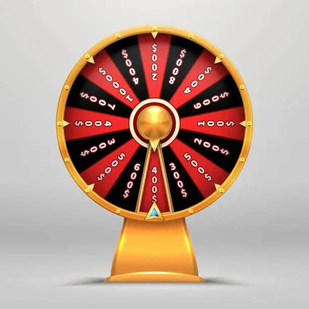 Vector illustration of Fortune wheel. Lucky number wheeling motion people Turn 3d arrow luck objects vector sign illustration. Casino game of chance.