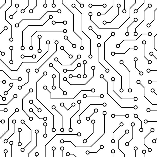 ilustrações de stock, clip art, desenhos animados e ícones de circuit board black and white - line 01 01