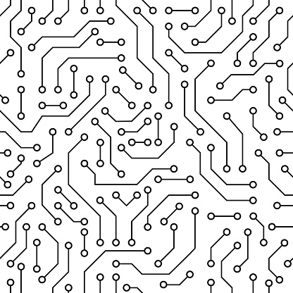 Printed circuit board black and white computer technology seamless pattern