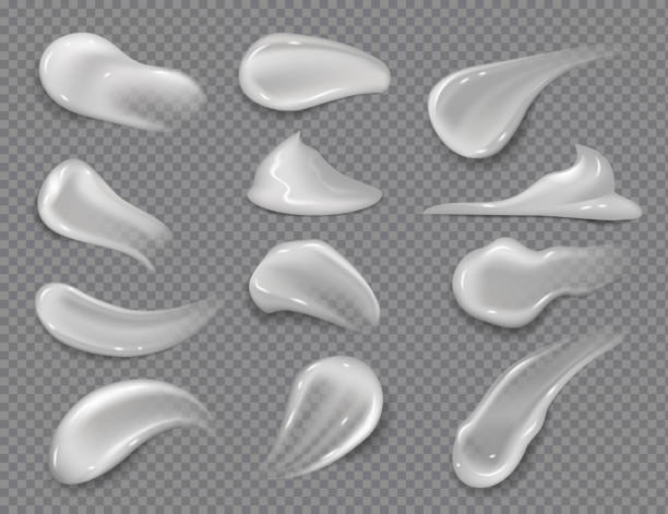 Cream smears. Realistic white cosmetic gel, creamy toothpaste blobs on transparent background. Vector skincare lotion Cream smears. Realistic white cosmetic gel, creamy toothpaste blobs on transparent background. Vector skincare lotion set Soft Gel stock illustrations