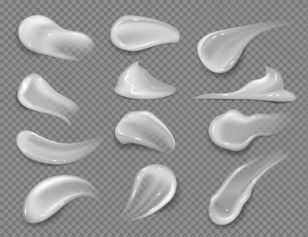 Cream smears. Realistic white cosmetic gel, creamy toothpaste blobs on transparent background. Vector skincare lotion Cream smears. Realistic white cosmetic gel, creamy toothpaste blobs on transparent background. Vector skincare lotion set white-lotion-texture stock illustrations