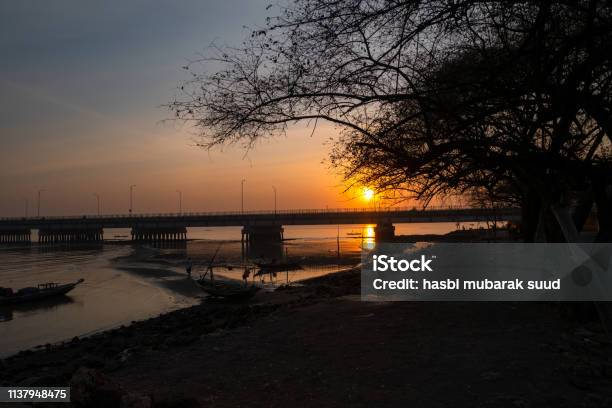 Sunrise In Suramadu Bridge Stock Photo - Download Image Now - Beach, Dawn, Horizontal